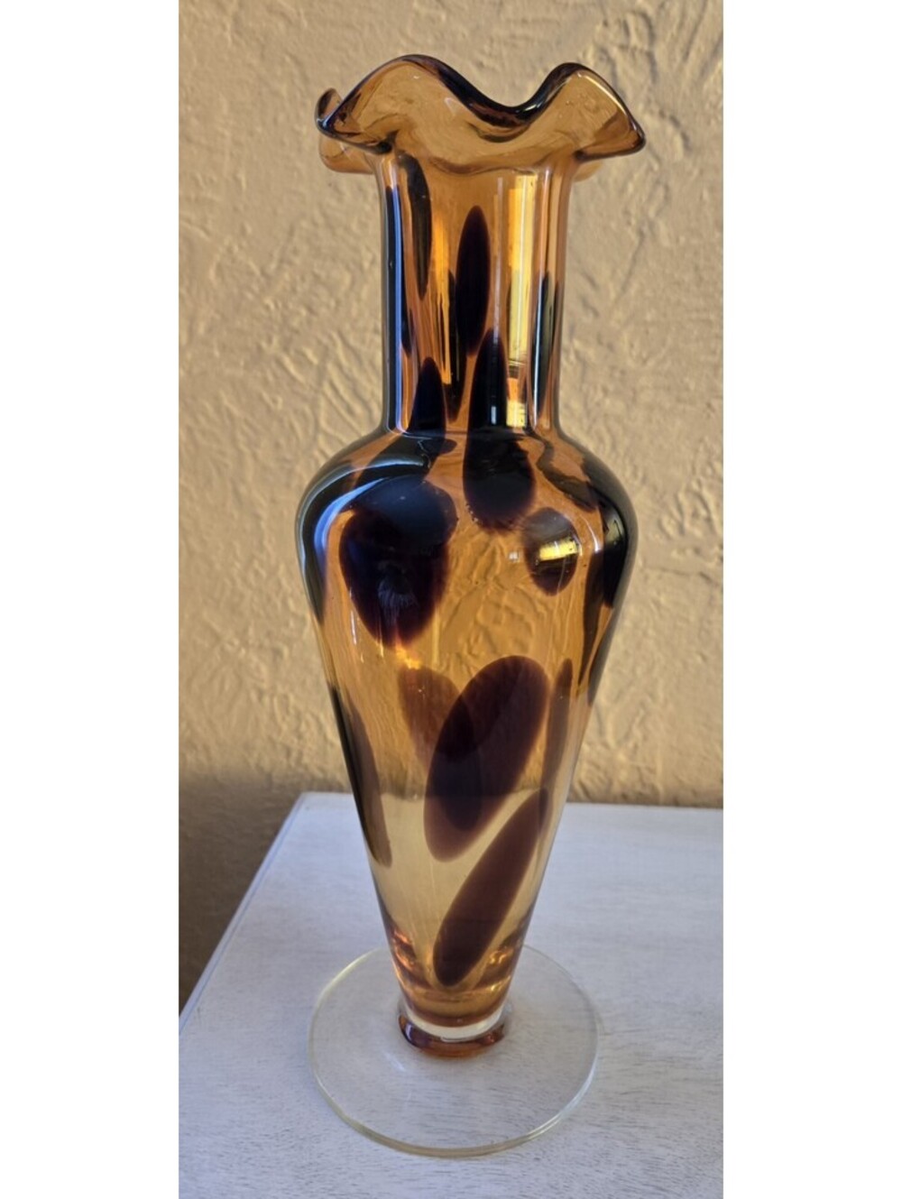 Italian Murano 13" Vase Amber Spotted Hand Blown Flared Top B#25